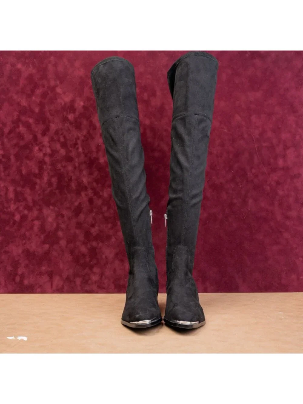 Marc Fisher Women Darwin Black Fabric Zip OTK Metal Pointy Toe Boots sz 8